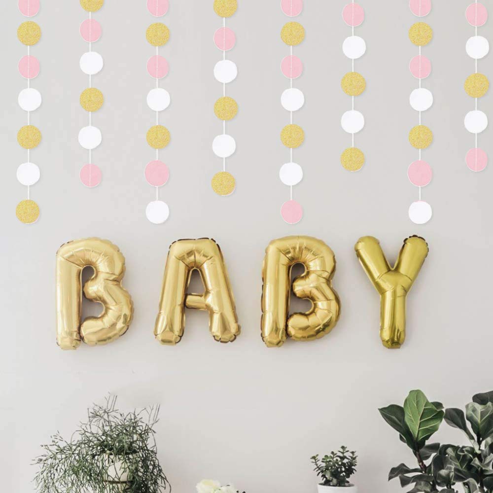 Kit de decoración de globos for fiesta de cumpleaños, boda, guirnalda de papel, paquete de 5 guirnaldas de papel con purpurina de 32 pies, decoración colgante de puntos circulares, pancarta de papel f