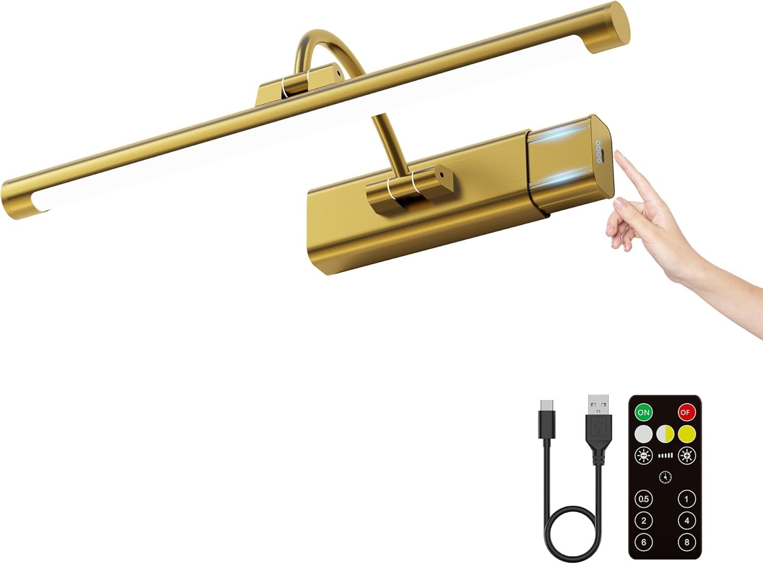 Craftersmark 16" Brass Wireless Picture Light with 6600mAh Swappable Battery & Remote - CRI 95+ for Artwork, Paintings, Mirrors