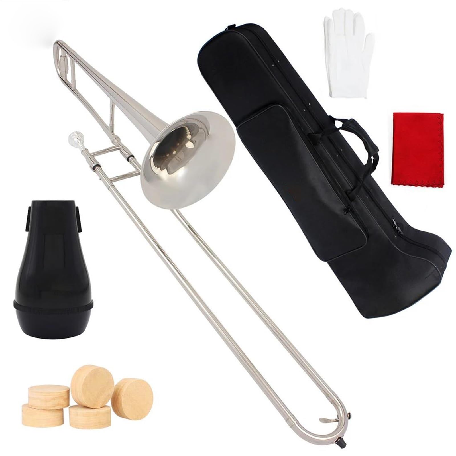 Trombón Profesional Amante De La Música Trombón Alto Latón Tono Sib Instrumento De Viento Si Bemol Con Accesorios(Silver set)