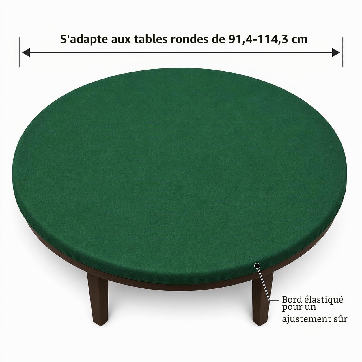 Katai – Tapis de Poker Rond en Feutre Vert 36–48 Pouces – Style Casino Antidérapant et Anti-Bruit pour Jeux de Cartes, Mahjong ou Soirées Jeux – avec 6 Dessous-de-Verre en Liège