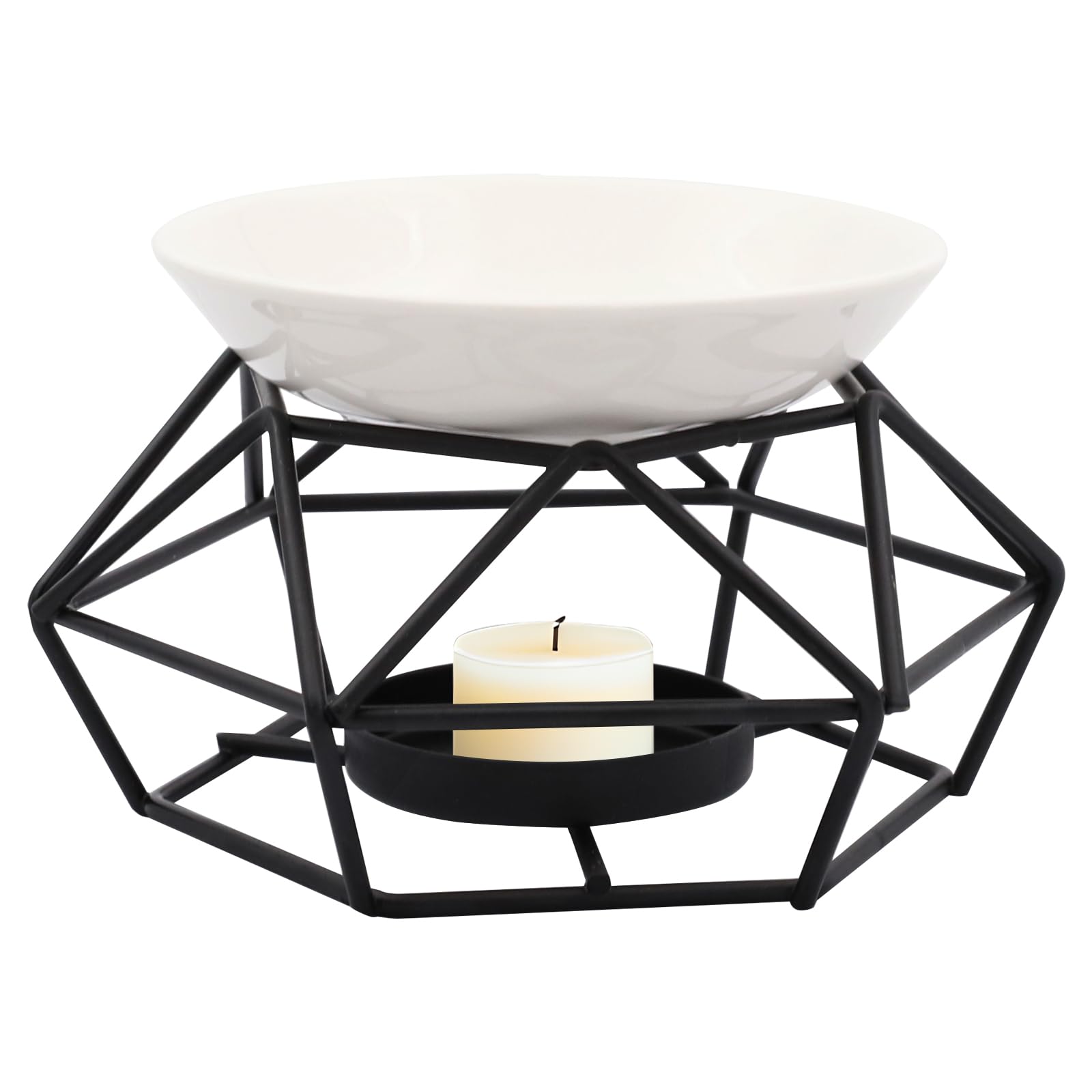 Quemador de Aceite de Metal y Cerámica Quemador de Aroma de Vela Lámpara de Cera Perfumada de Metal sin Sacudidas con Portacandelitas Quemador de Velas para el Hogar Oficina Dormitorio