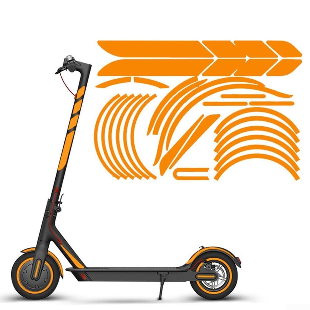 Zilimontt Autocollant réfléchissant en PVC pour trottinette électrique Xiaomi - 36 x 28 cm - Haute visibilité - Sécurité nocturne - Rouge/bleu/vert/jaune/blanc/orange (orange)