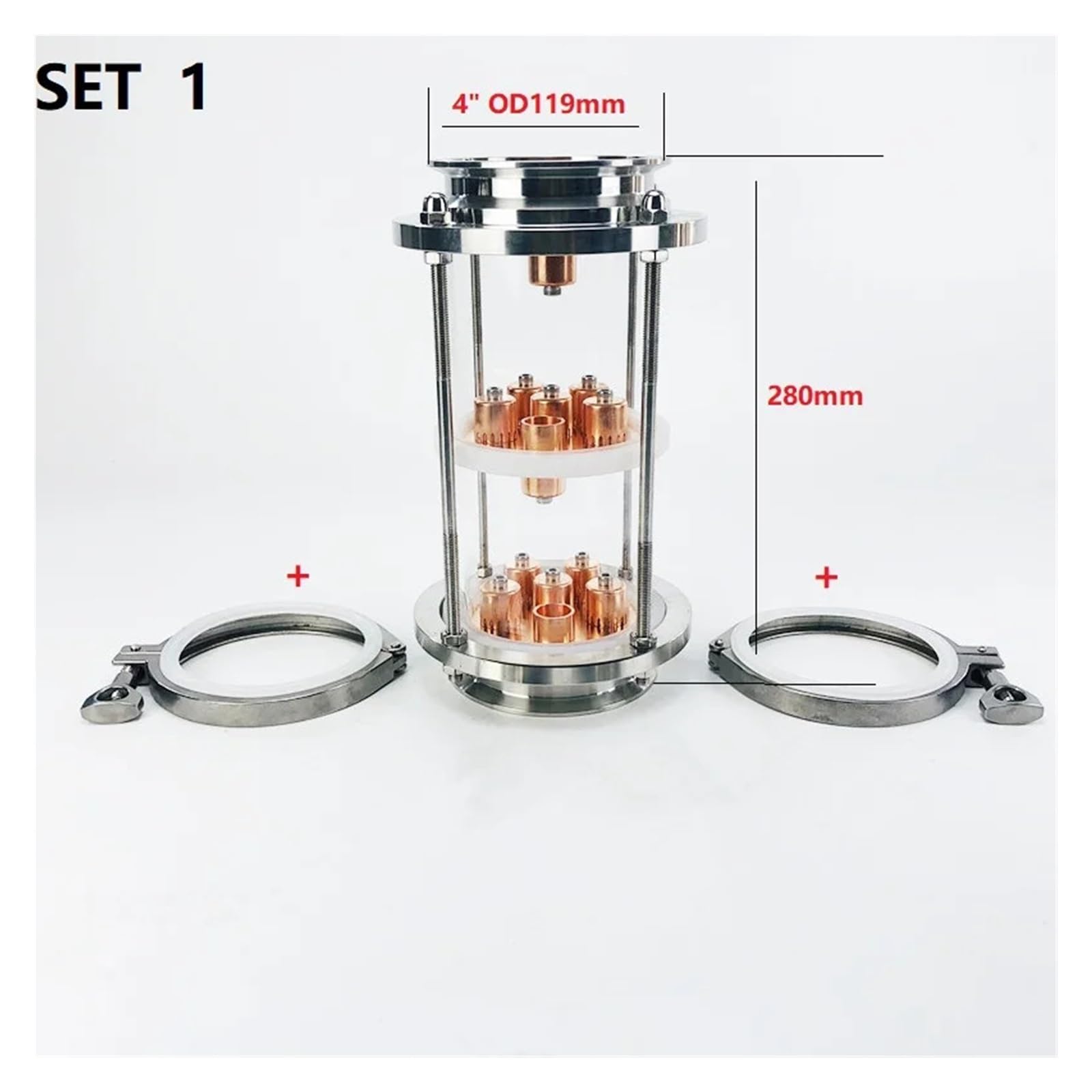 Colonna for Lenti di Distillazione Colonna di distillazione OD119 da 4" (102 mm) con 3 Piastre a Bolle in Rame, Set di rettifica in Vetro a 3 Strati(Set 1)