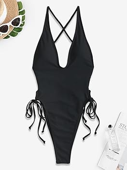 ZAFUL Women Plunging One Piece Swimsuit Backless Cross Tie ZAFUL Women Plunging One Piece Swimsuit Backless Cross Tie