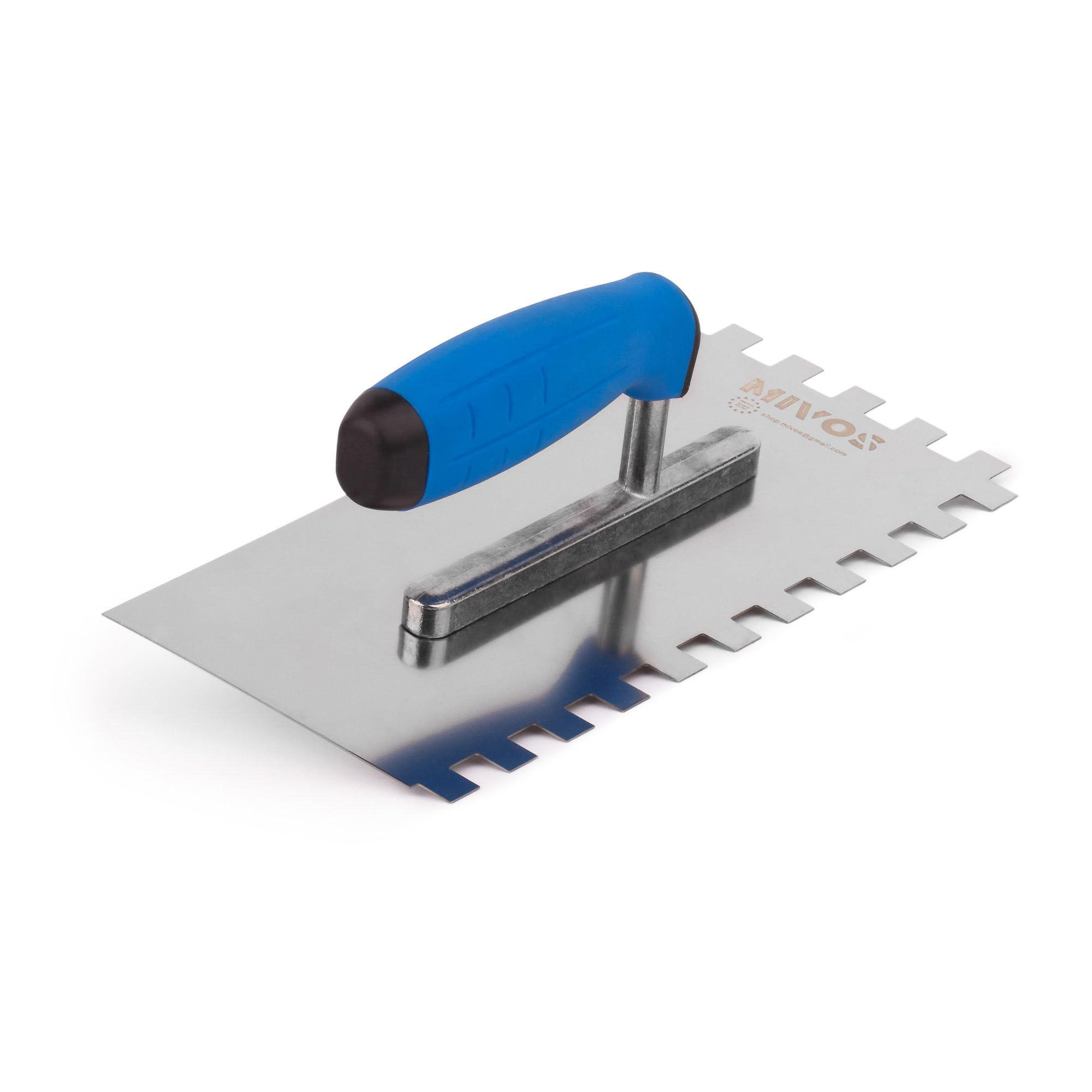 Mivos Serrated trowel 12 x 12 / stainless steel serrated blade 12 mm with soft handle / 12 mm trowel with teeth 12 mm / smoothing trowel 270 x 130 / Made in the EU