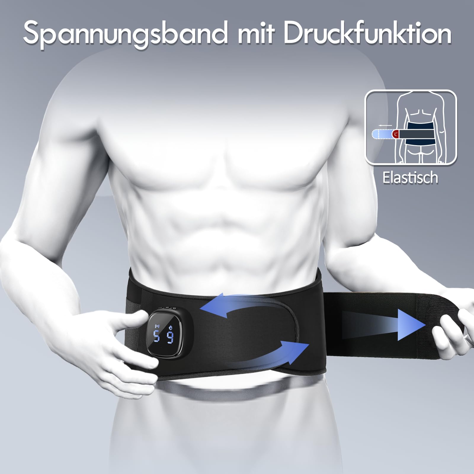 Comfytemp Wärmegürtel Rücken Massagegerät mit 15Wh Akku mit USB,9 Wärmestufen 5 Vibrationmoden Kontrolle per Knopfdruck und App, 20X155cm Kabellos Heizgürtel Abschaltautomatik Rückenwärmer