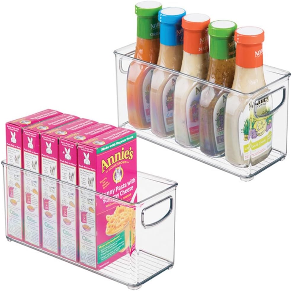 iDesign Plastic Stackable Pantry Bin - Storage Bin with Handles for Cabinets or Fridge - Set of 2 - Clear