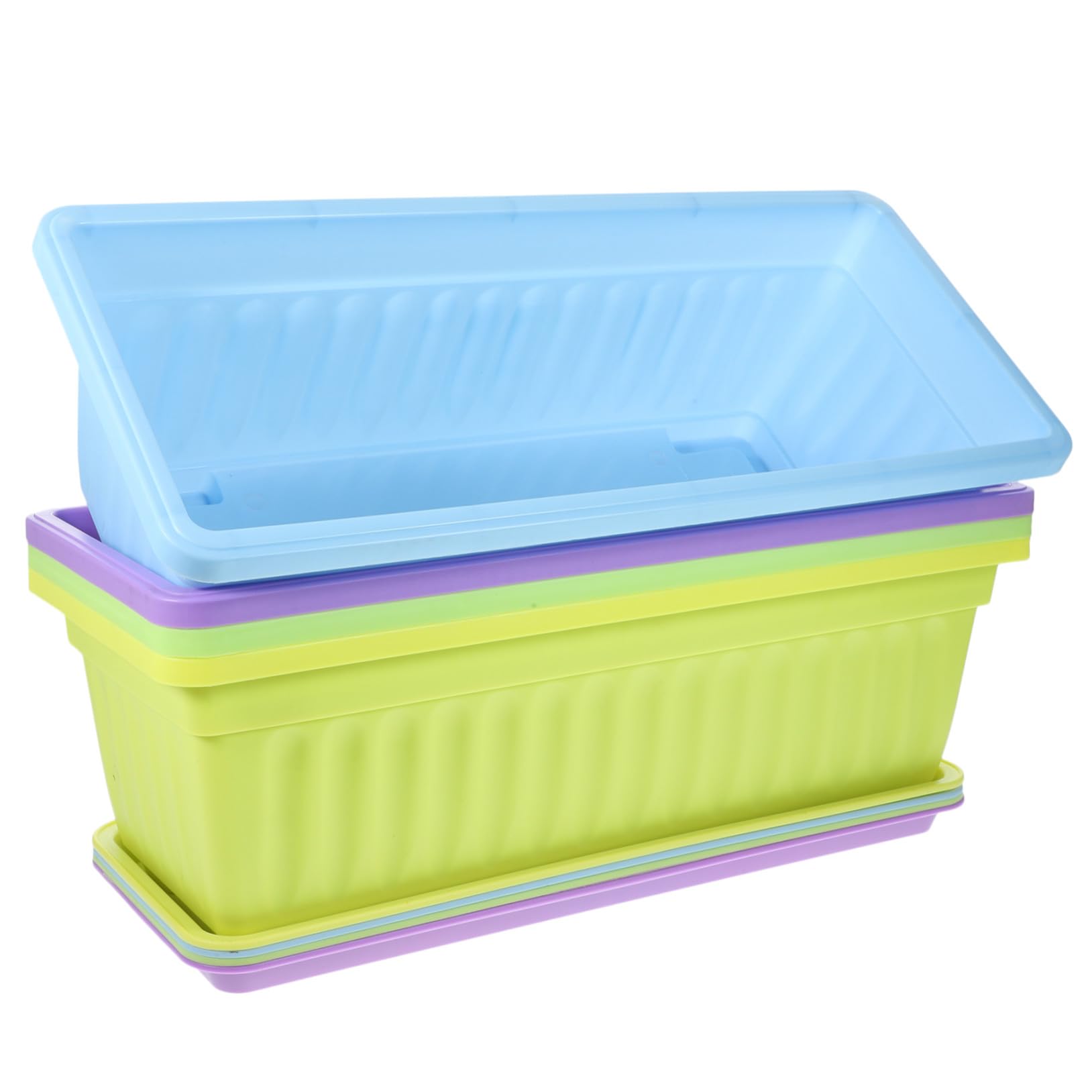 4 Jardinières Rectangulaires pour Plantes Succulentes avec Drainage et Plateau Jardin