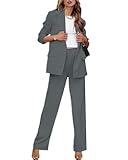 2 Piece Outfits for Women Dressy Long Blazer Jackets High Waisted Wide Leg Pants Suits Set Business Casual Office