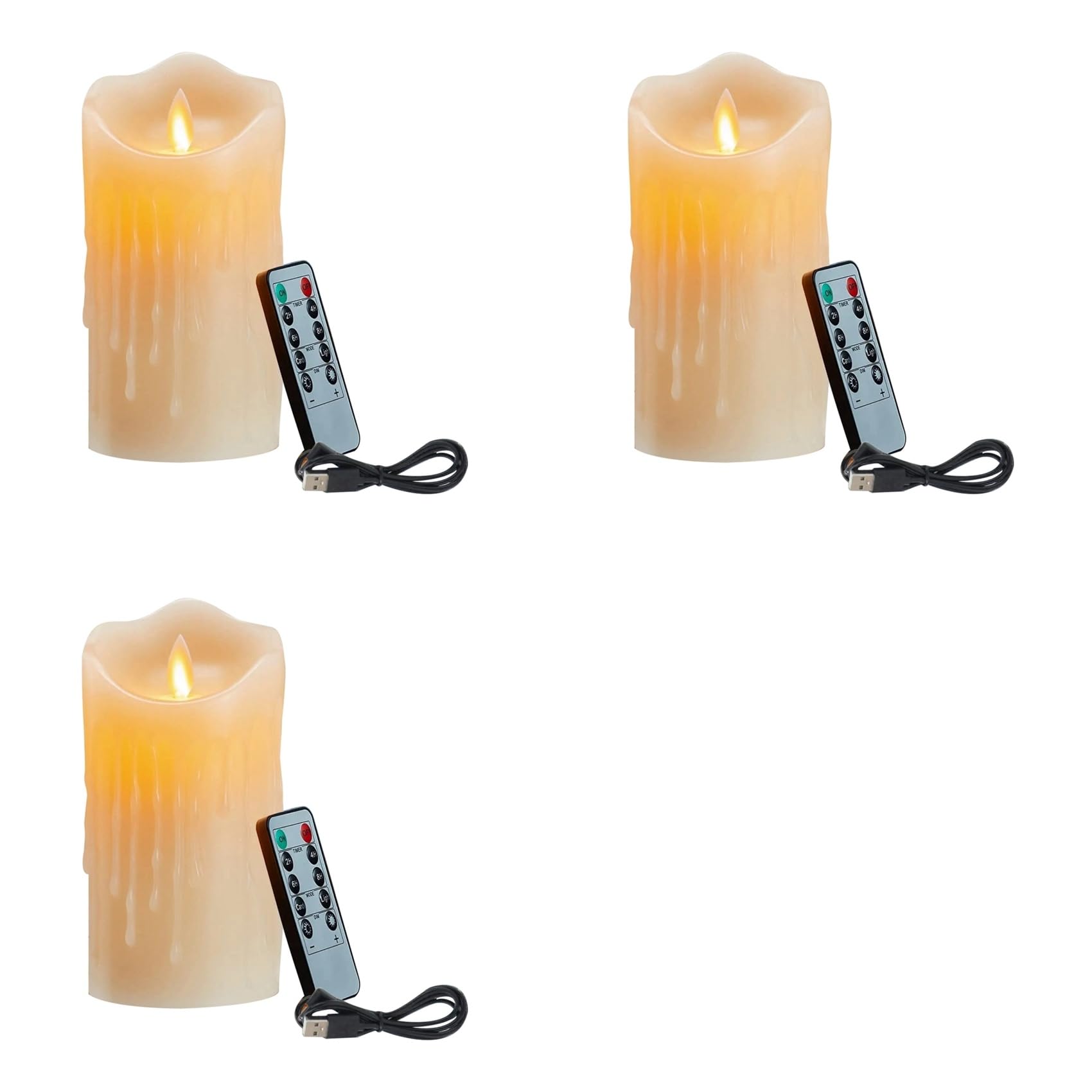 Vjsujehgy 3X LED Candles, Flickering Flameless Candles,Rechargeable Candle, Real Wax Candles with Remote Control,12.5cm