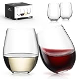 LUNA & MANTHA Stemless Wine Glasses Set of 4, 18oz Crystal Red White Wine Glasses for Daily Use, Hosting, Home Bar, Evening Party, Birthdays, Shower, Housewarming Gift, Clear