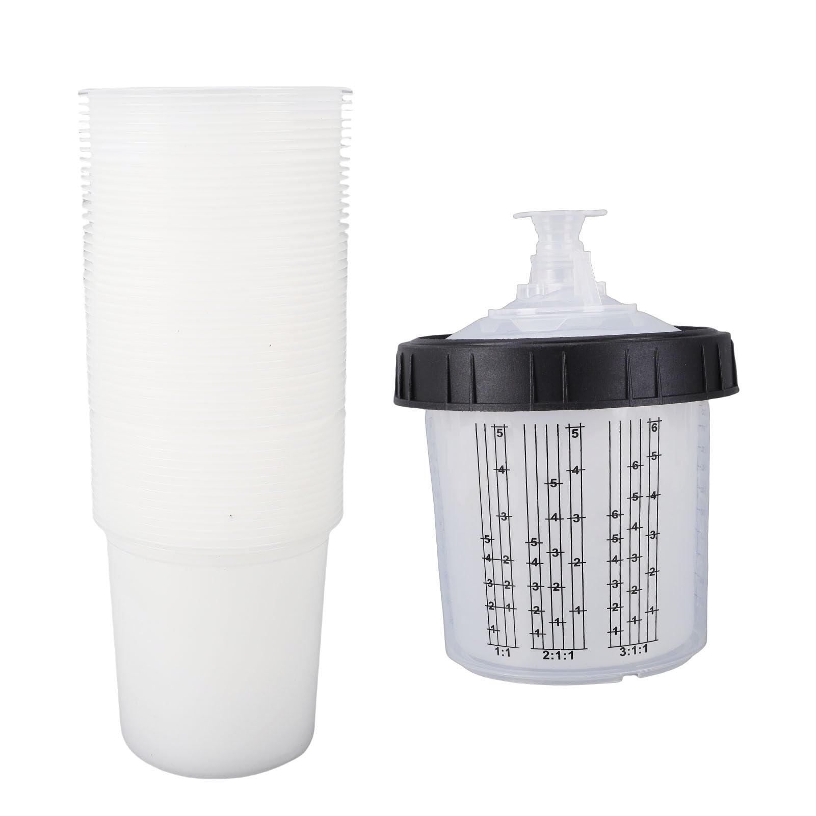 Eujgoov Jednorazowe Wkładki do Kubków na farbę z Pokrywkami, 600 Ml, Zestaw Filtrów 190 Mikronów | Pojemność 20,3 Uncji, Twardy Kubek ABS z Pierścieniem Retencyjnym, 10 Korków Uszczelniających, Kompatybilny z Primerami