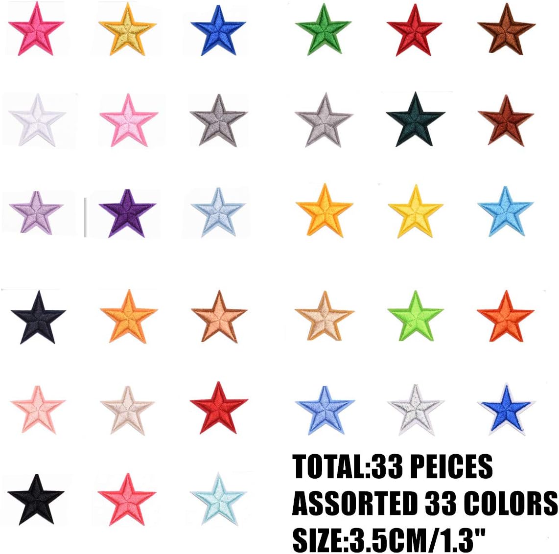 MSCFTFB 33 Pieces Assorted Colors Small 5 Star Iron on Patches Sew Embroidered Patches Appliques Embellishments for Clothing Jackets Backpack Repairing Decorations (Pink)
