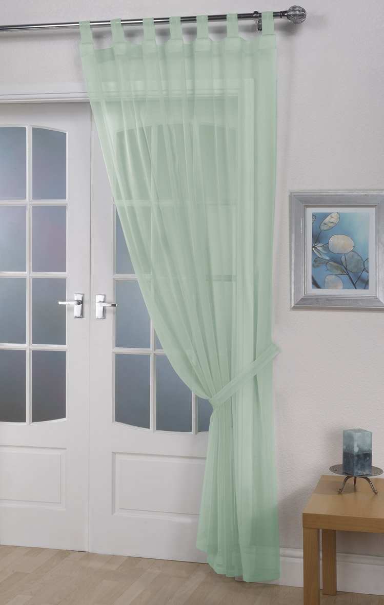 John Aird Woven Voile Tab Top Curtain Panels - Tieback Included - Single Panel (Pastel Green, 58" Wide x 81" Drop) — image 1