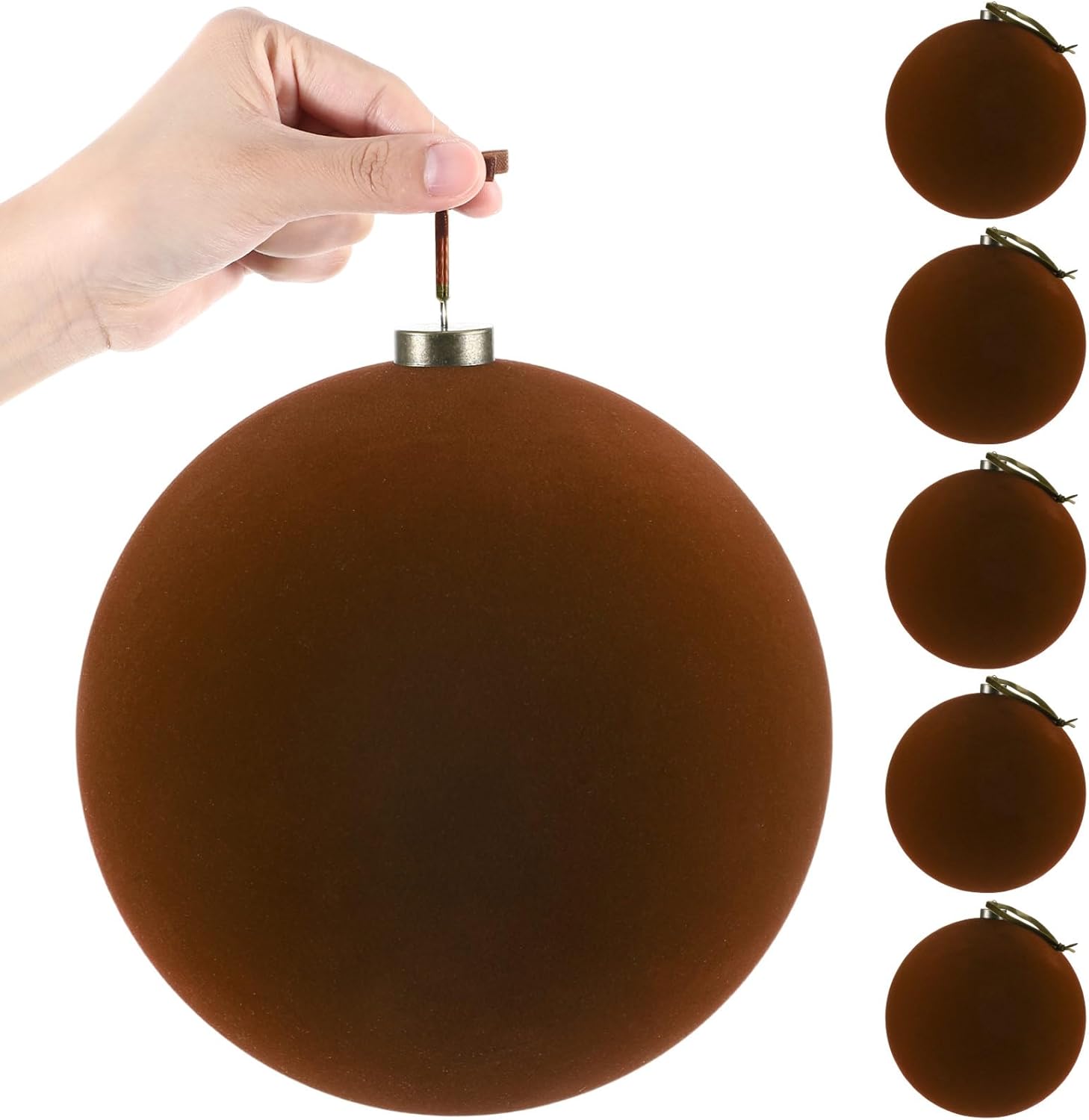 Weysat 6 Pcs 8 Inch Extra Large Velvet Christmas Ball Ornaments Set Flocked Holiday Ornaments Giant Velvet Xmas Balls for Christmas Tree Festive Indoor Display Holiday Party (Cocoa Brown) Cocoa Brown 6