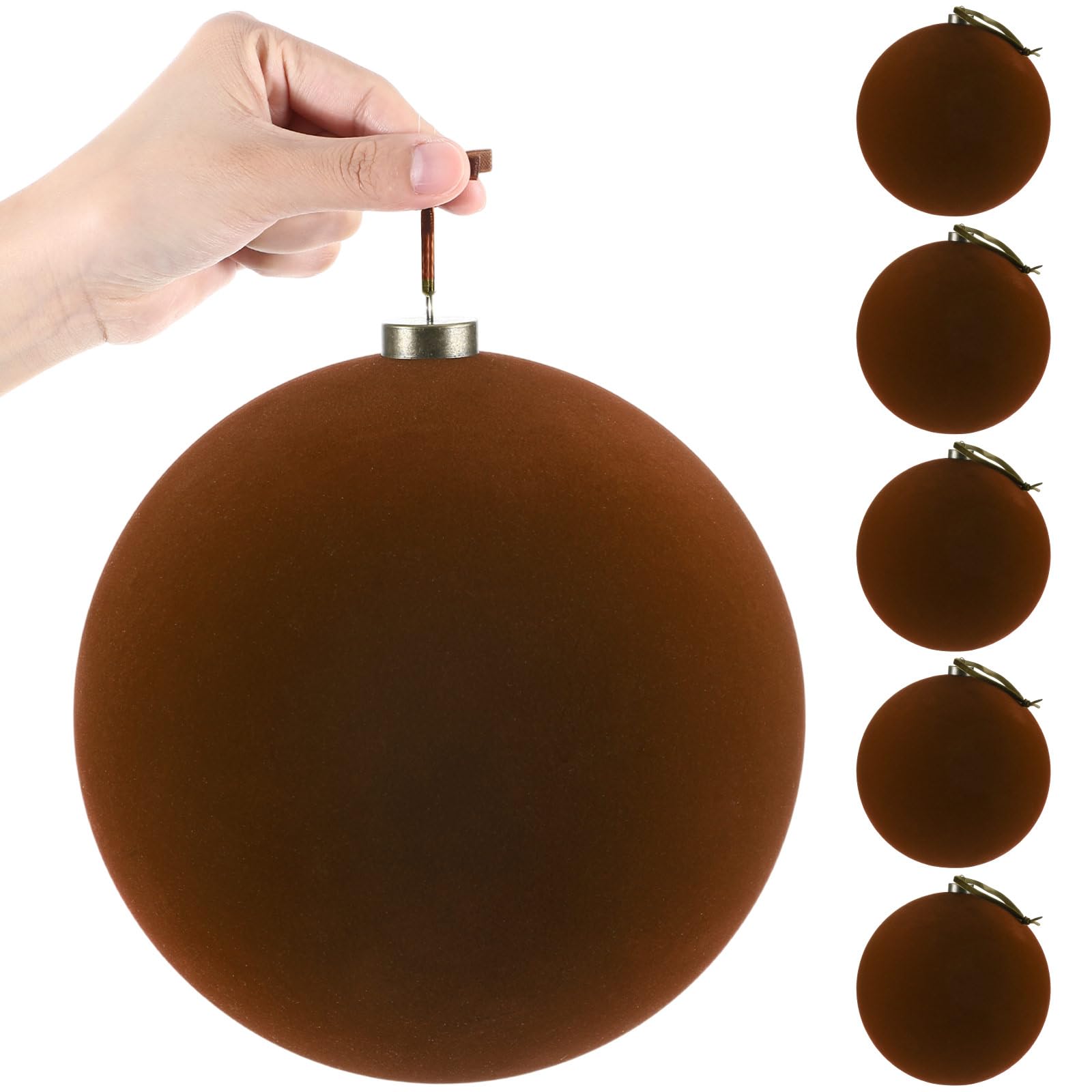 Photo 1 of *Two ornaments are dented* Weysat 6 Pcs 8 Inch Extra Large Velvet Christmas Ball Ornaments Set Flocked Holiday Ornaments Giant Velvet Xmas Balls for Christmas Tree Festive Indoor Display Holiday Party (Cocoa Brown)