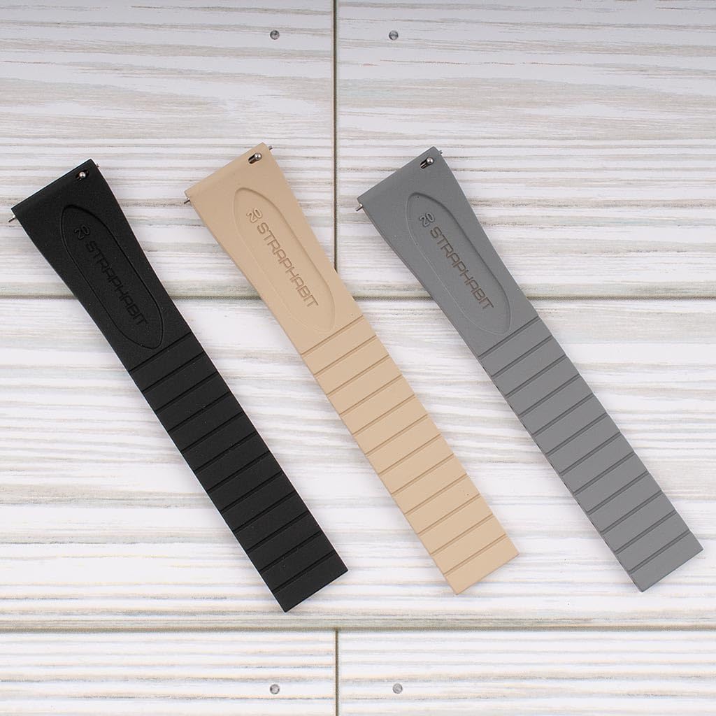 StrapHabit CTS Quick Release Dual Deployant Rubber Watch Strap For Large and Small Wrists - Women and Men - Band FKM Deloyment 18mm,19mm, 20mm, 21mm, 22mm