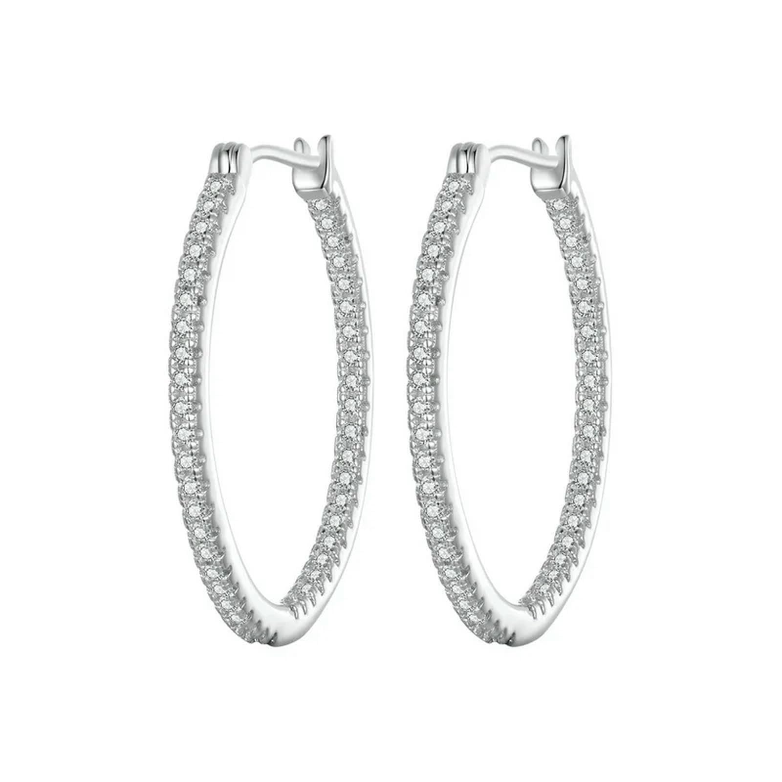 Orecchini A Cerchio In Argento Sterling 925 Con Zirconi Cubici, Orecchini A Cerchio Leggeri In Oro Bianco Ipoallergenici Per Donna