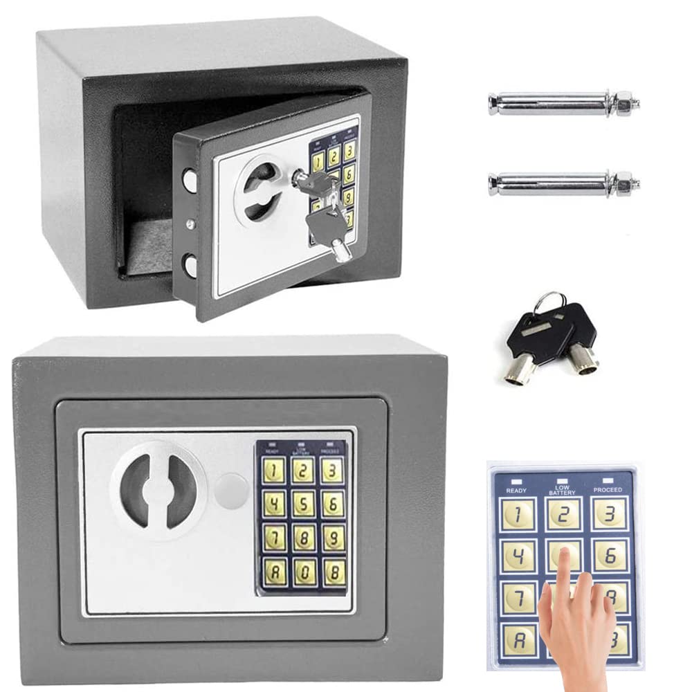 AYCDL Small Fireproof Safe,Mini Safe with Code,Mini Password Safe,Portable Safe Box,Small Security Box with 2 Keys for Cash Jewelry/Gray/8.5L,Gray/8.5l