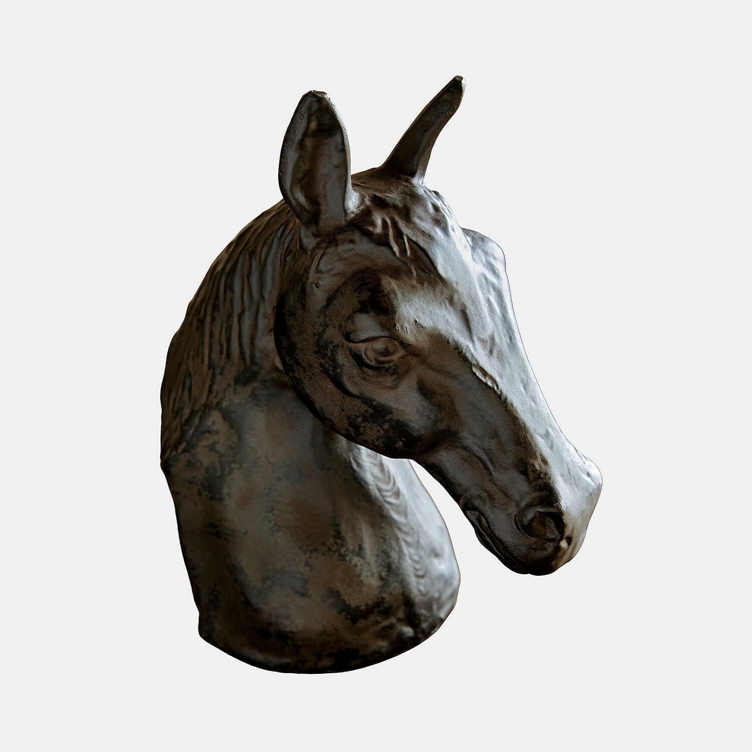 Loberon Deko-Pferd Kingsmere - Ausdrucksstarker Pferdekopf - Dunkles Finish - Matte Oberfläche - Dekoration - Dekoobjekt - Tierfigur - Aluminium, antikbronze