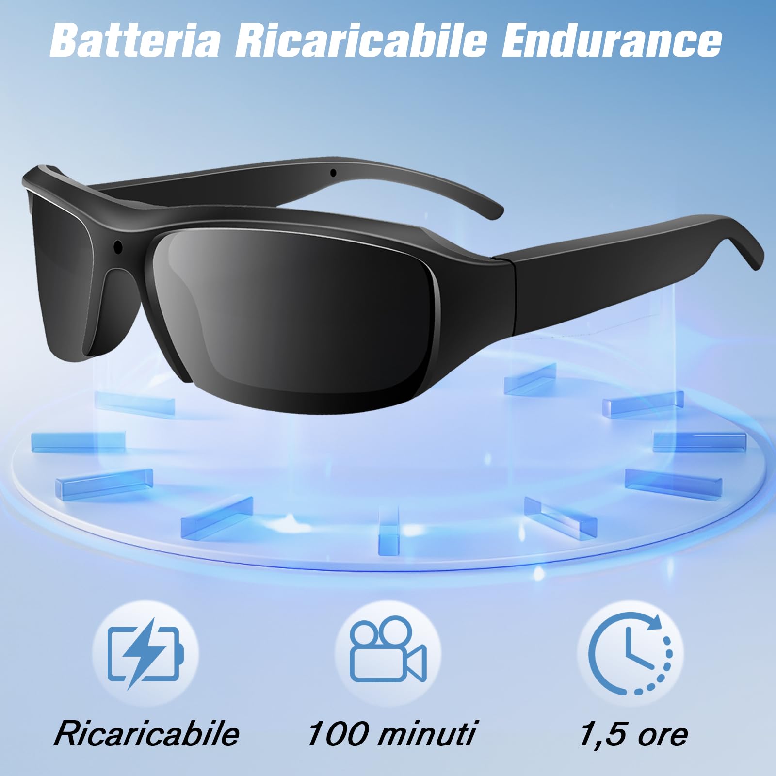 Telecamera Spia Occhiali da Sole, 32GB Mini Telecamera Nascosta Bicchieri 1080P HD, Action Cam Sport Occhiali Fotocamera per Attività Outdoor Sport Esterni Protezione UV
