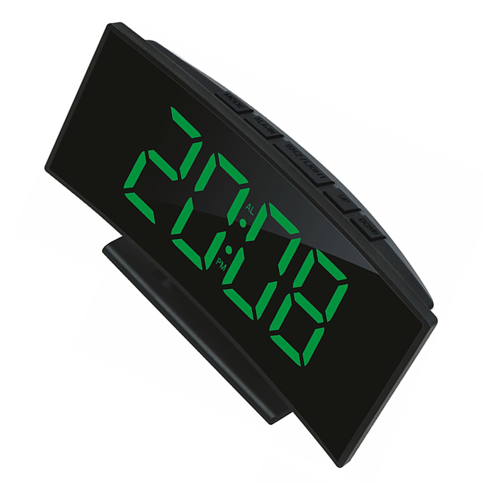 Kalttoy Green Modern Alarm Clock High Brightness Led Screen And Temperature Humidity Monitor 12 24 Hour Formats Led Curvilinear Alarm Clock