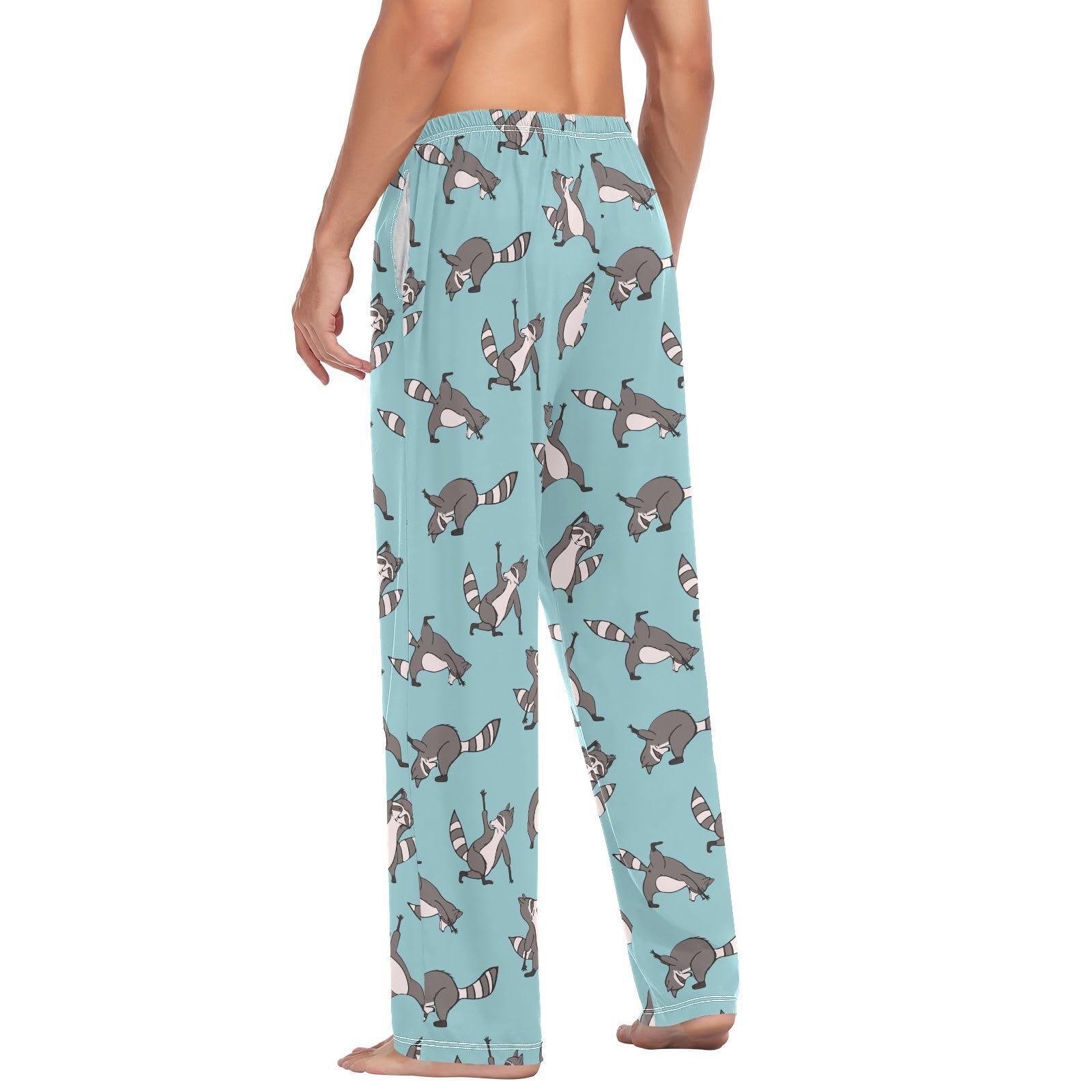 Herren-Schlafanzughose mit niedlichem Wildtiermotiv, 100 % Baumwolle, weiche Pyjamahose für Herren, Lounge-Nachtwäsche, gerade Passform, lange Schlafhose mit Taschen, Kordelzug, Größe XXL,