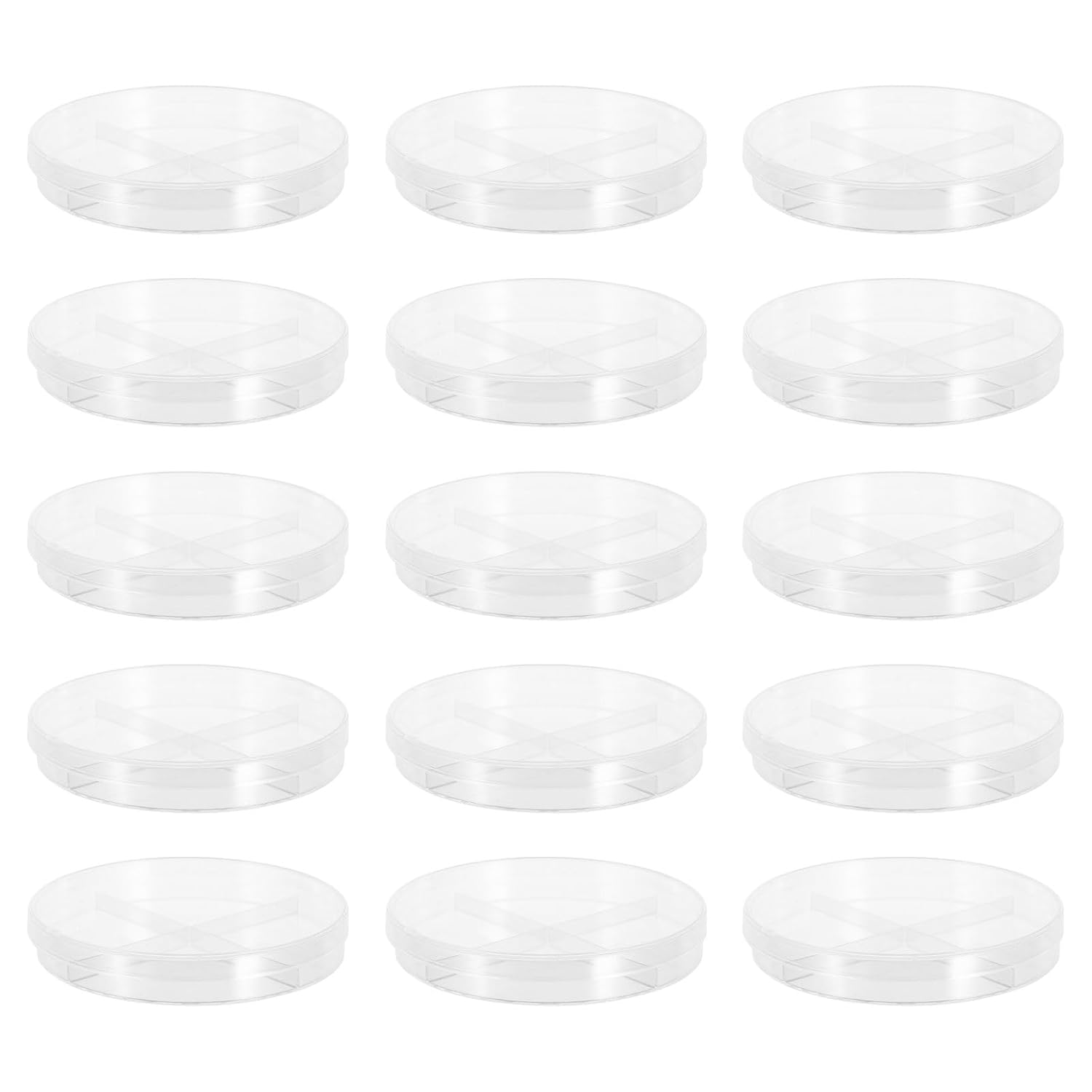 PRETYZOOM 50pcs 90mm Plastic Petri Dish with Lid, 4-Compartment Cell Culture Plate for Laboratory Testing, Microbiology Sample Dish for Scientific and Educational Use