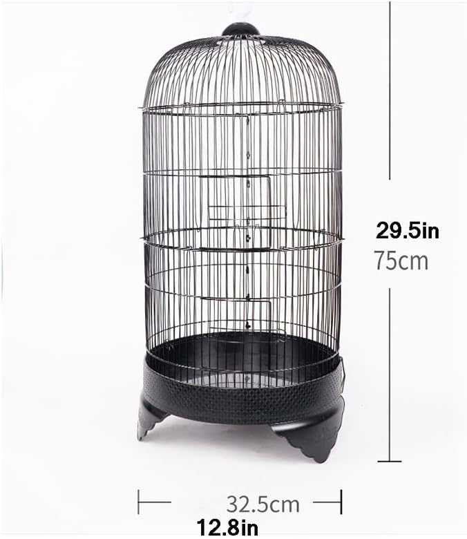Bird Cage 75CM Metal Stainless Steel Round Cage Parrot Pearl Bird Cage Creative Round Canary Bird Cage with Ladder Hanging Toys Birdcages (Color : Black) (White)