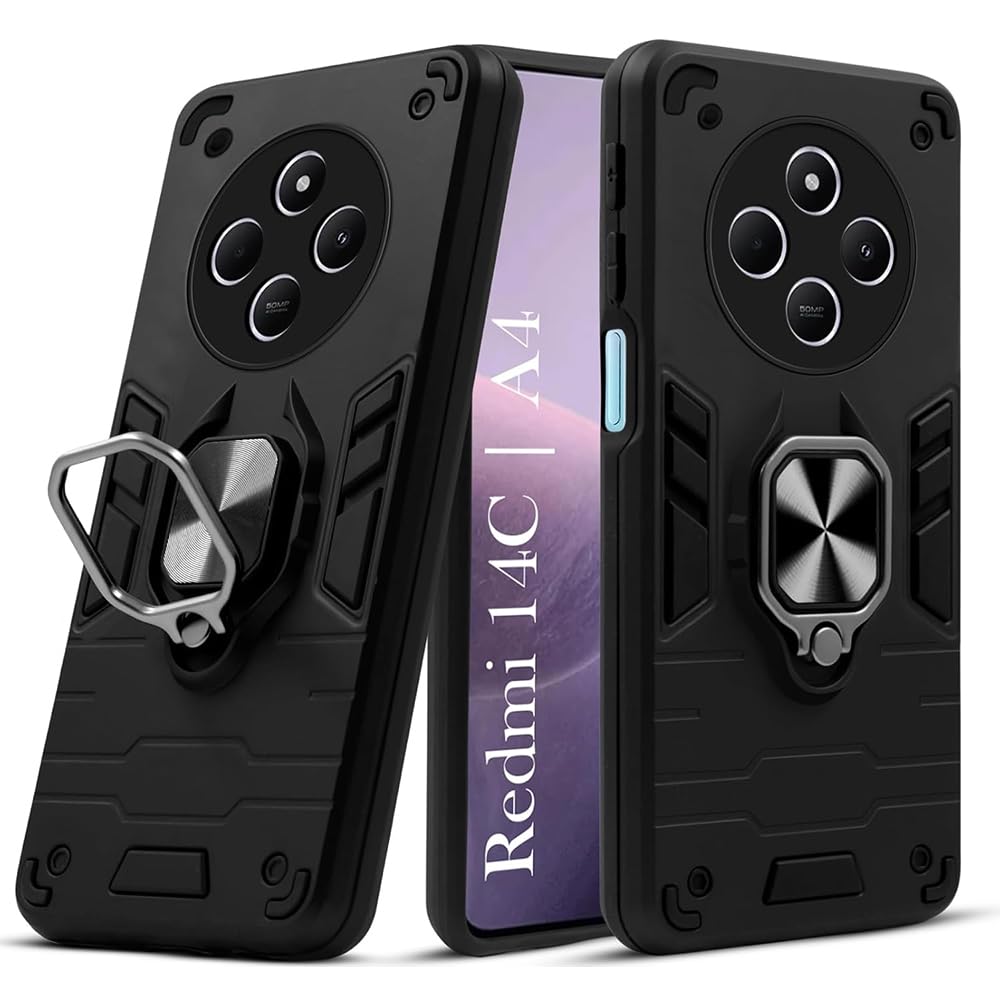 Amazon Brand-Solimo Kickstand Mobile Back Cover (360° Rotating Ring Holder) for Mi Redmi A4 5G / 14C 5G / 14R 5G / Poco C75 5G / M7 5G (Black) Amazon Brand-Solimo Kickstand Mobile Back Cover (360° Rotating Ring Holder) for Mi Redmi A4 5G / 14C 5G / 14R 5G / Poco C75 5G / M7 5G (Black)