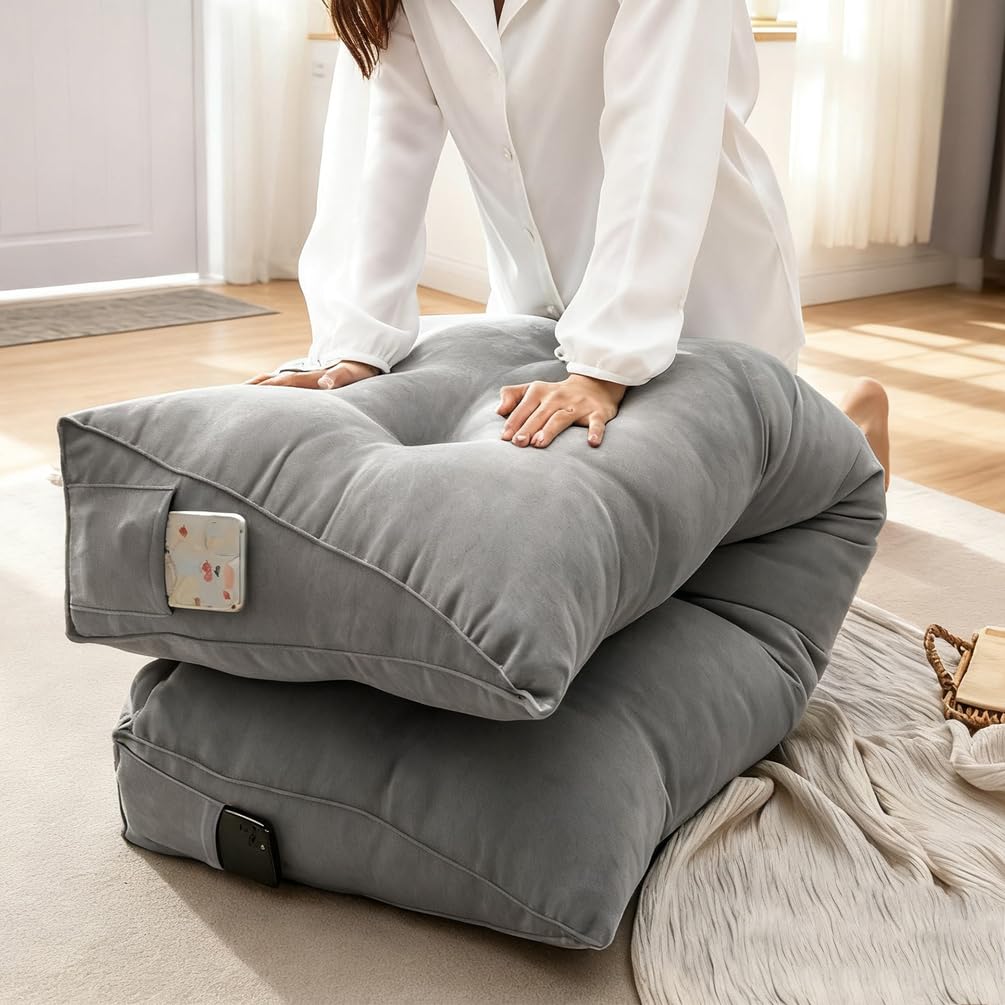 Generisch Keilförmiges Kopfteilkissen Für Doppelbett Und Einzelbett, Großes Keilkissen Zur Lendenwirbelstütze Mit Tasche, Lesekissen Mit Gewaschener Baumwolle, Für Bett,Tatami,Dark Gray,150x50x20cm