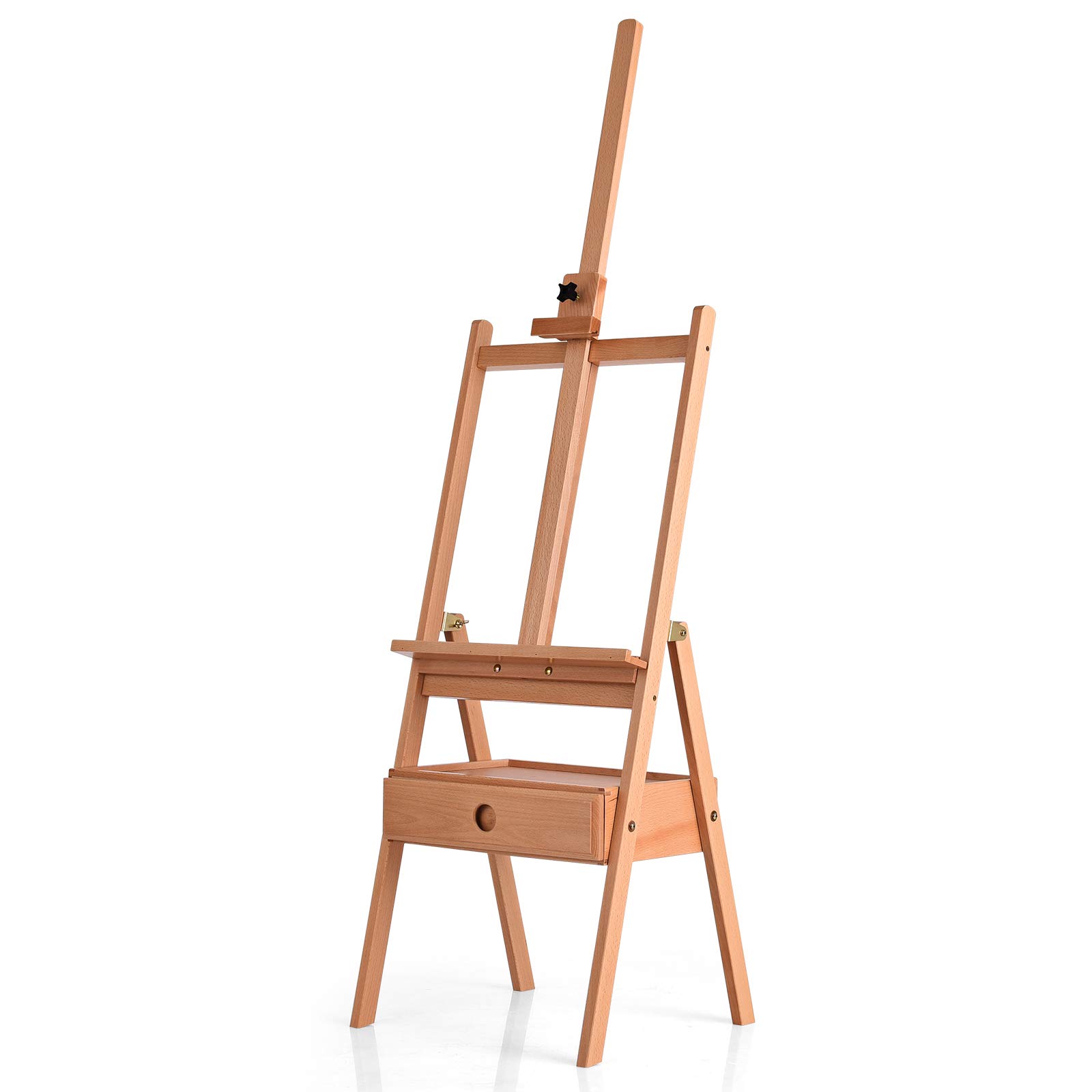 DREAMADE Staffelei Holz mit Schublade, 151-194cm höhenverstellbare Präsentationsstaffelei Holzstaffelei, Leinwand Ständer aus Buchenholz, Standstaffelei für Keilrahmen bis 92cm