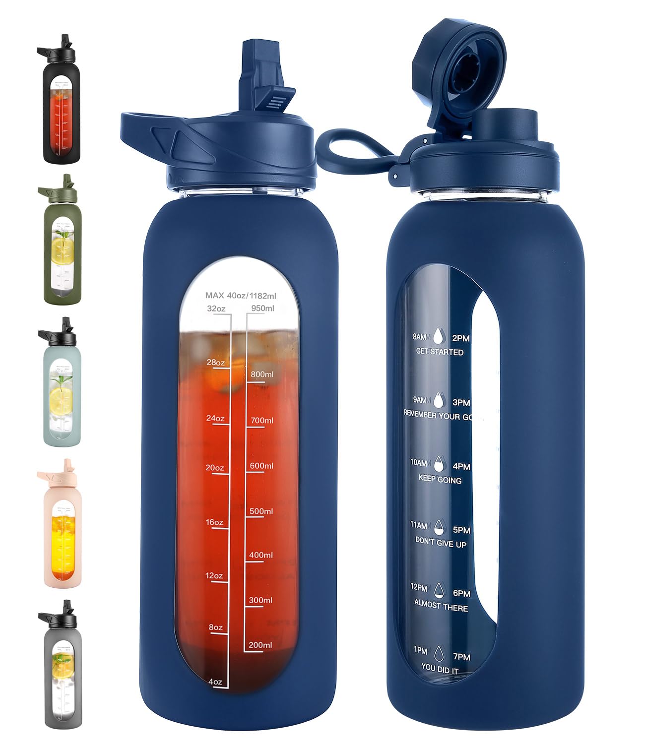 CIVAGO 40 oz Glass Water Bottle with Straw, Large Motivational Water Jug