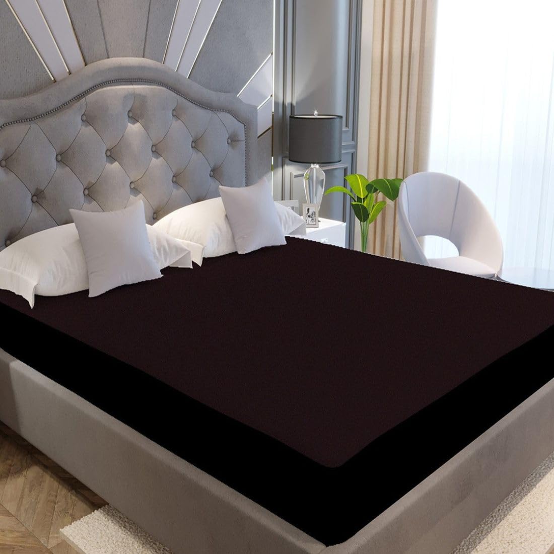 100% Waterproof Premium Terry Cotton Mattress Protector | Breathable and Hypoallergenic Ultra Soft Fitted Bed Protector 72x78 inch-King, Color-Brown-image-11