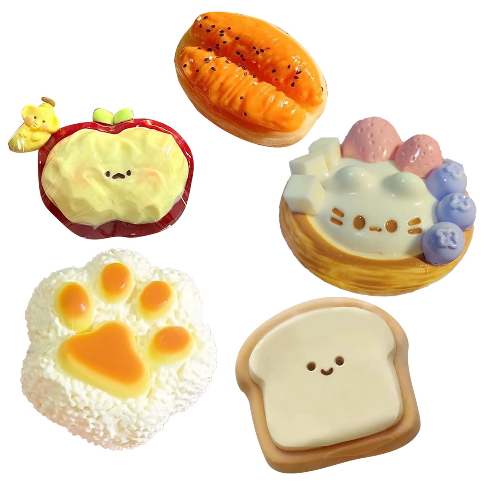 HTTDSLF 5 Stück Stress Relief Toy, Mochi Squishy Toys Set, Fufu Squishy für Stressabbau, Squeeze Squishies Anti-Stress-Spielzeug, Kawaii Soft Silikon Spielzeug für Kinder, Mitgebsel Party Geschenke