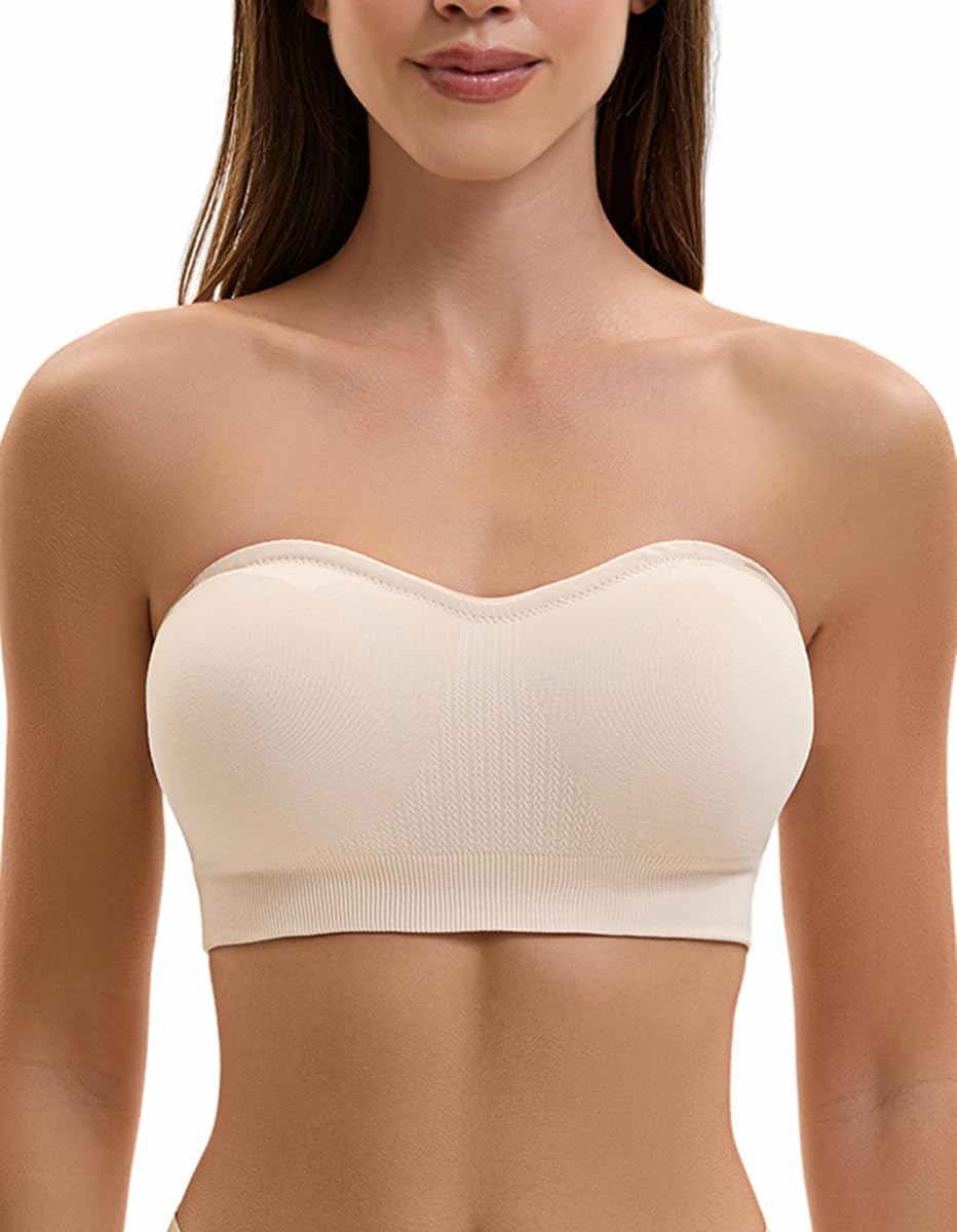 Damen Trägerloser BH Push Up Ohne Bügel Bandeau Top Große Größen Rutschfestes Silikon Bralette Nahtlose Tube Top mit Klare und Schwarz Träger