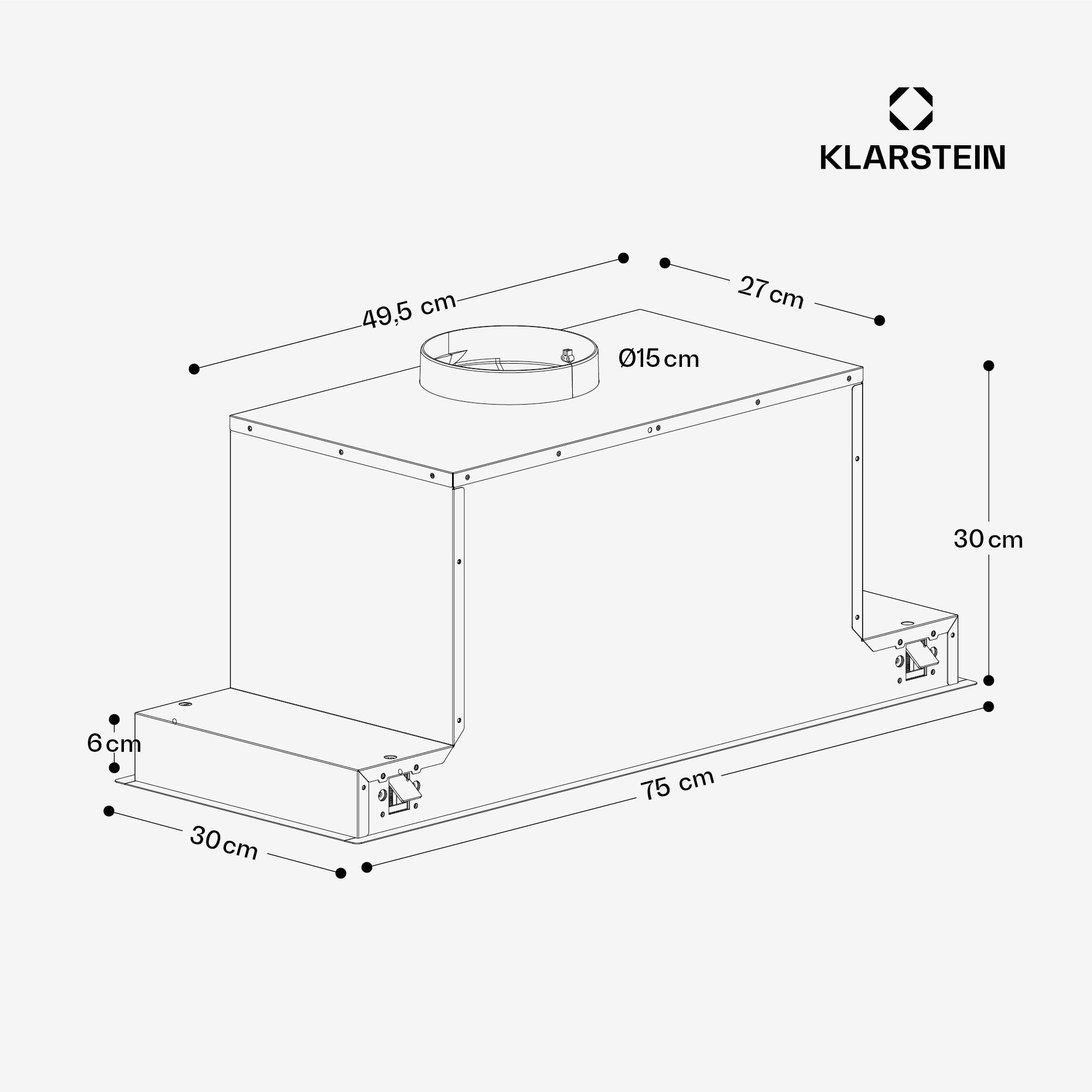 Klarstein TurboMax Hotte Aspirante, 75cm Hotte Cuisine Intégrée, 380 m³/h Débit d'Air, Énergie A+, LED, Filtre à Charbon & Aluminium, 3 Vitesses, Design Discret