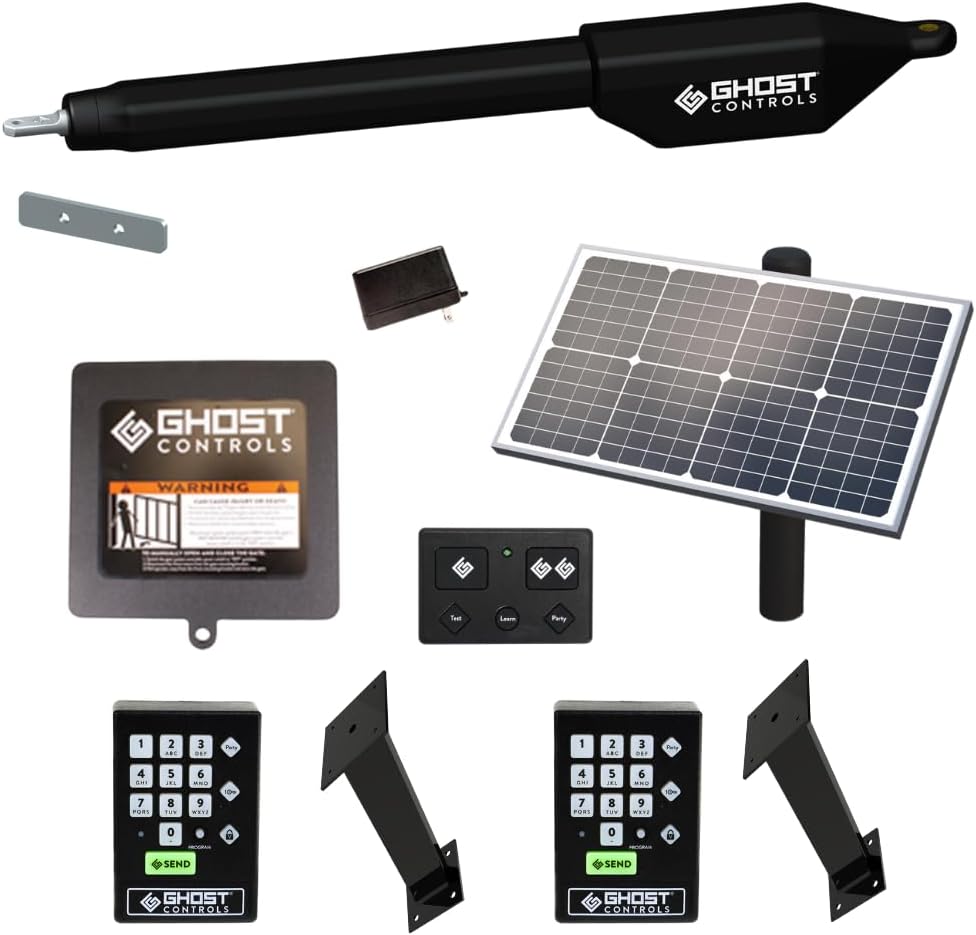 Ghost Controls Manor Series Single Solar Automatic Gate Opener with 30w Solar Panel Access Bundle