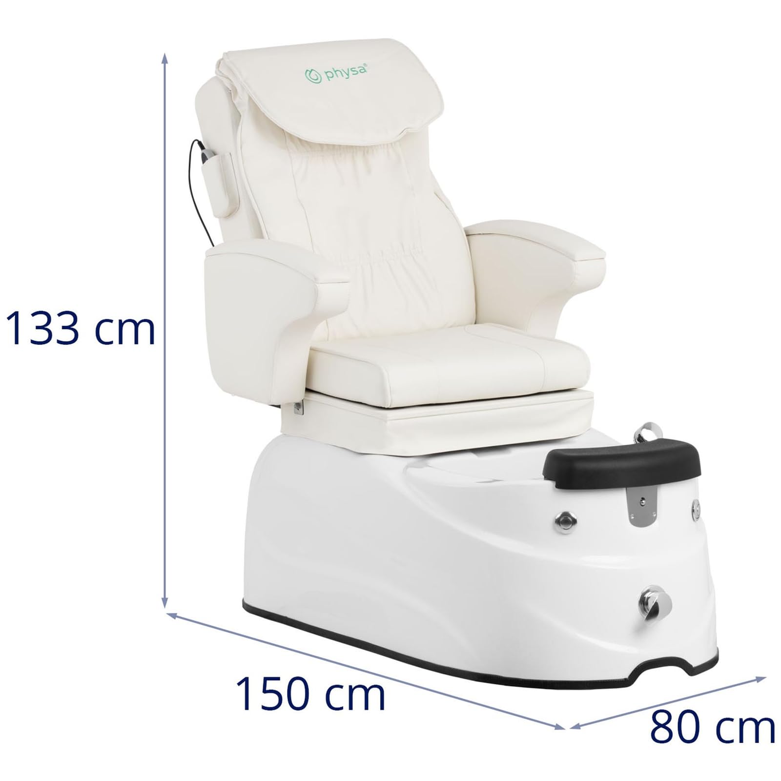 Physa Phy_PSC_01 Fußpflegestuhl elektrisch mit Fußwanne 105 W 150 kg weiß Rückenmassage Kosmetikliege elektrischer Fußpflegestuhl Pedikürestuhl Stuhl für Fußpflege