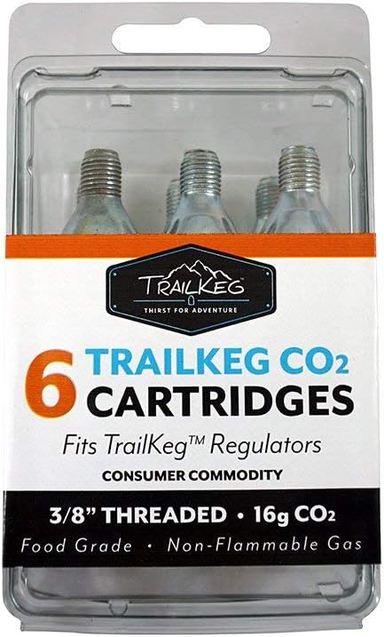 TrailKeg CO2 Cartridges, Co2 Dispensing Accessory for Cocktails, Seltzers, Carbonated Growlers and Mini Kegs 16g, 16 grams, 6-Pack