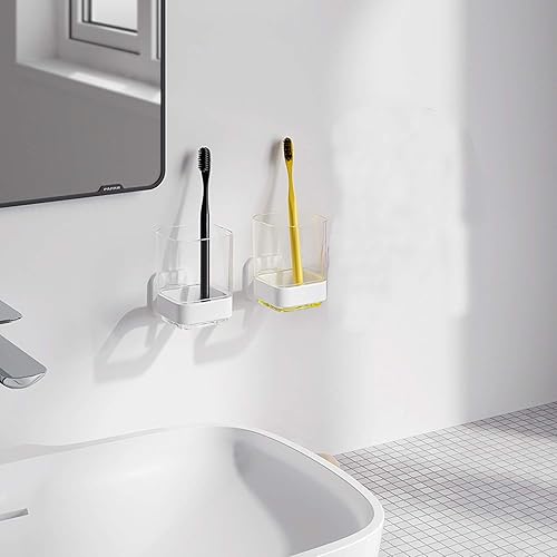 Miniatura 10 de Soporte para vaso y cepillo de dientes montado en la pared, adhesivo para colgar en la pared, organizador de cepillos de dientes eléctricos para
