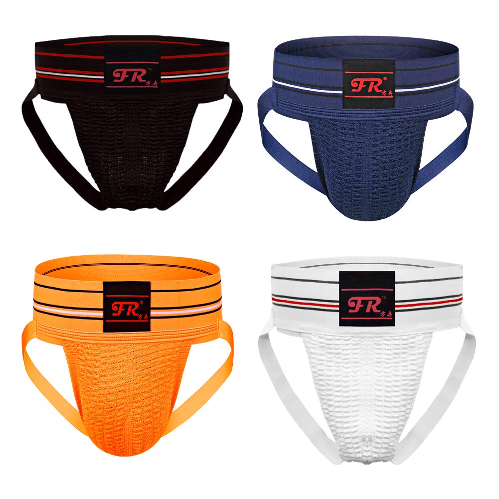 F plus R Mens Strip Waistband Athletic Supporter Active Jockstrap (4-Pack)