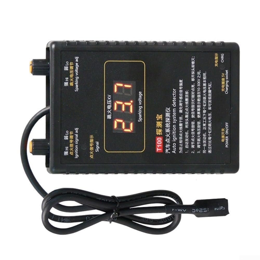 Testador del sistema de encendido del automóvil T100 Analizador de bobina de encendido 0-50kV Detector de tensión de chispa para motores portátiles de 12V 24V y gas natural