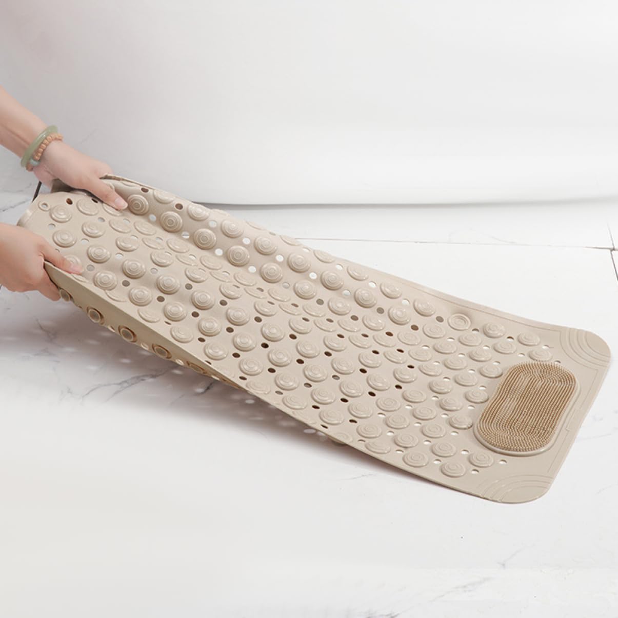 Alfombra Antideslizante de Baño Beige PVC con Ventosas