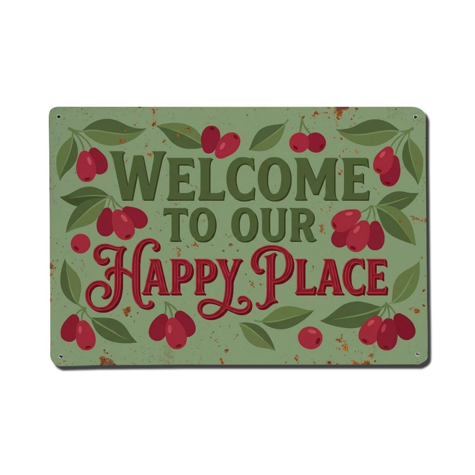 Welcome To Our Happy Place Dogwood Berry Grove Metal Tin Sign