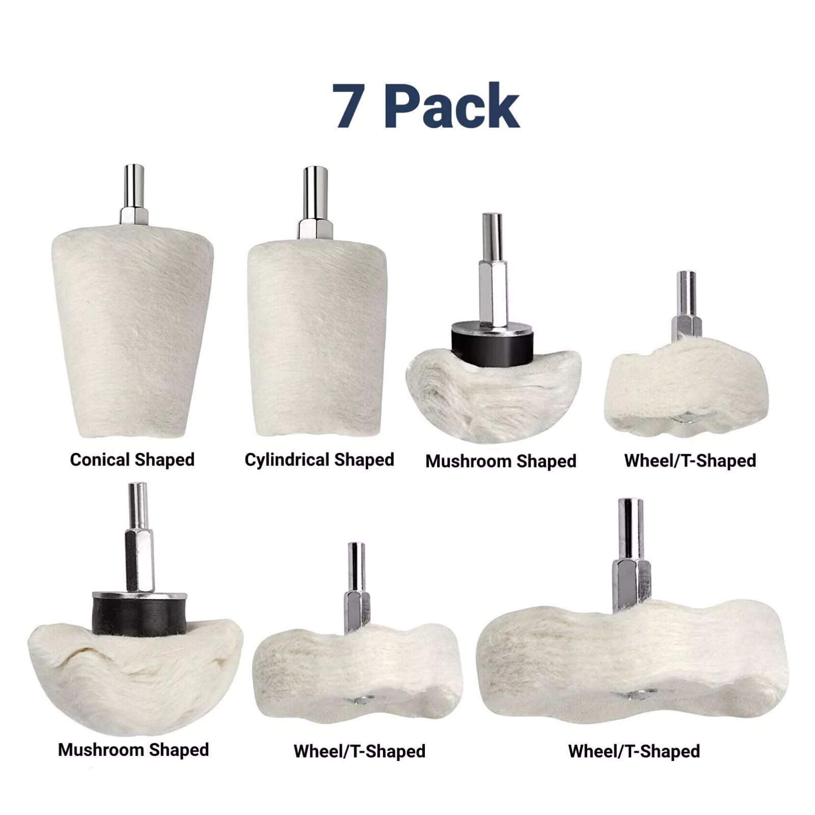7PCS Cotton Buffing Polishing Wheels Copper Aluminum Woodware Polishing Tools 6MM Shank Design for Drills Die Grinders