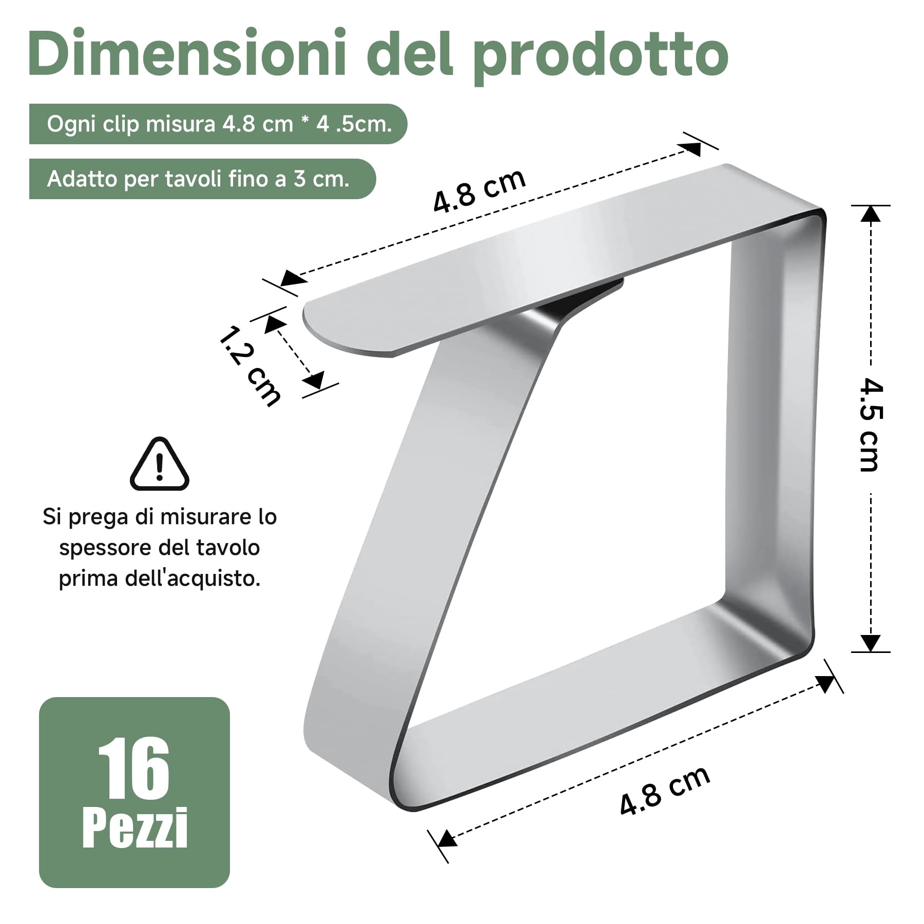 16 Pezzi Clip per Tovaglia in Acciaio Inox, Molle Fermatovaglia Antiscivolo per Tavoli Fino a 3cm, Ganci Grandi per Tavola da Esterno, Giardino, Ristorante e Picnic, Argento