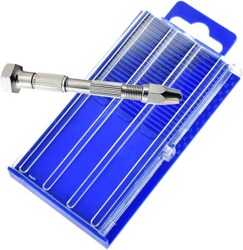 20 pc Mini HSS Twist Micro-Drill Bits Set Index 61-80 w/Steel Hand Drill Hobby