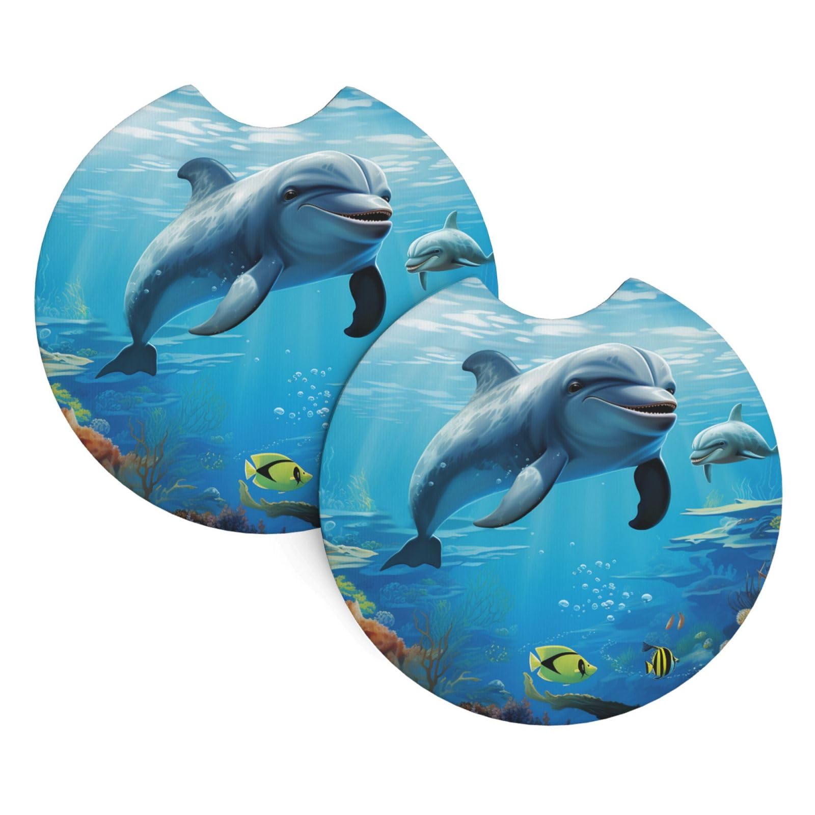 2 Pack Car Coaster for Cup Holders Sea Dolphin Car Cup Coaster 2.7" Neoprene Non-Slip Automotive Cup Mat Universal Auto Car Interior Accessories for Women Men Cup Pad