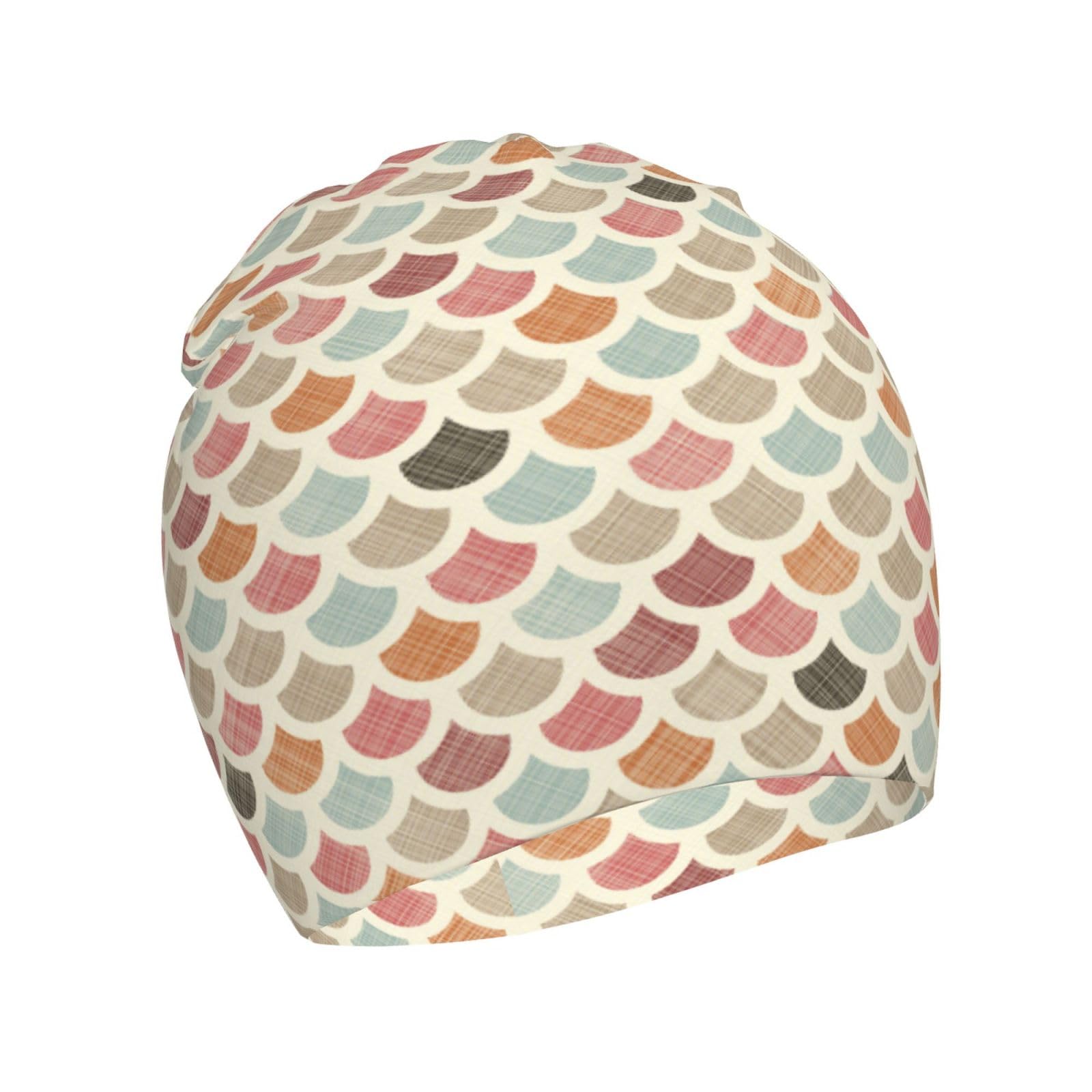 Retro Mermaid Plaid Scales Kids Beanie Hats Warm Knit Beanie Cap Skull Caps Gifts Decor for Boys Girls White